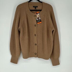 BANANA REPUBLIC Women’s Cardigan XXL Tan Camel Button Front Rib Knit Soft Cozy